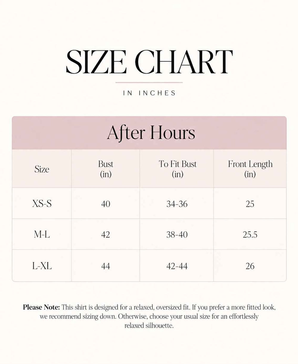 Afterhours - Rum size chart