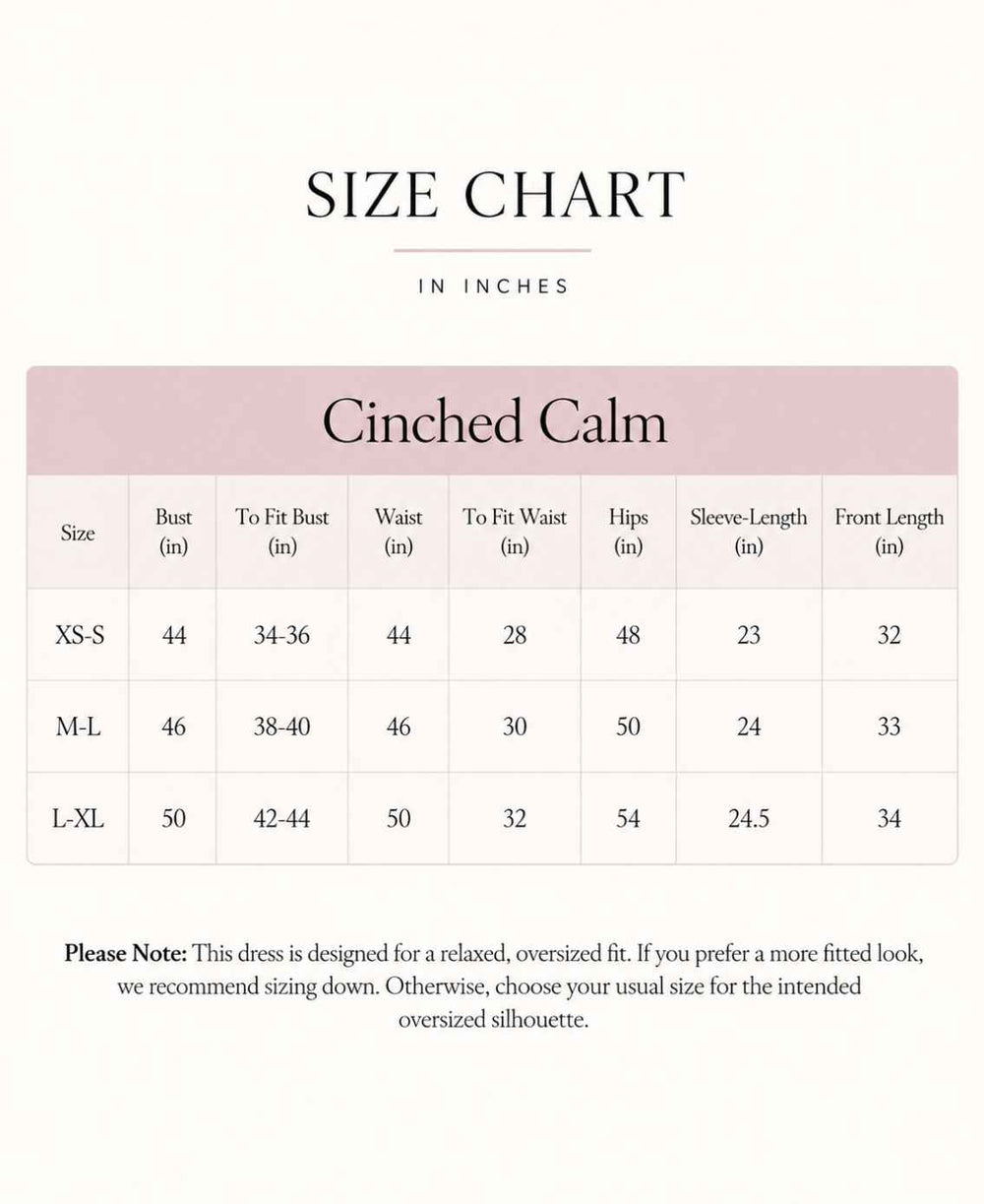 Cinched Calm - Dusk size chart